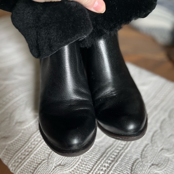 UGG Jayne Black Leather Fur Cuff Buckle Ankle Booties, 6.5 - Picture 6 of 7